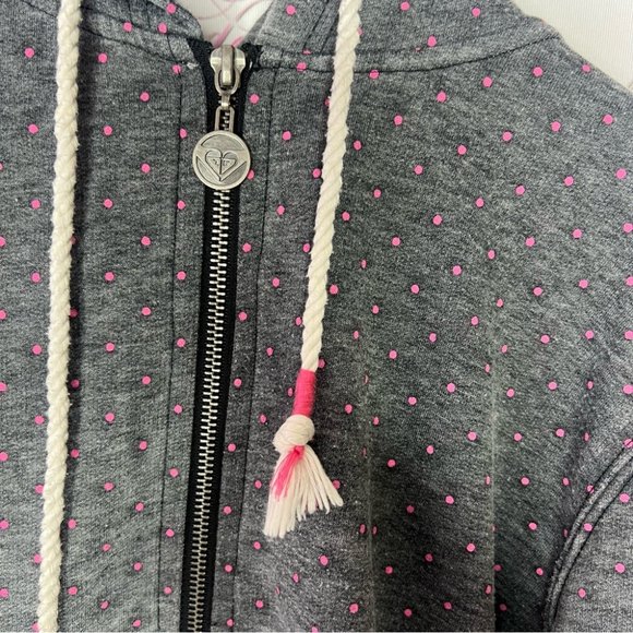 Roxy pink polka dotted grey zip up sweater embroidered logo black distressed y2k - Picture 3 of 10